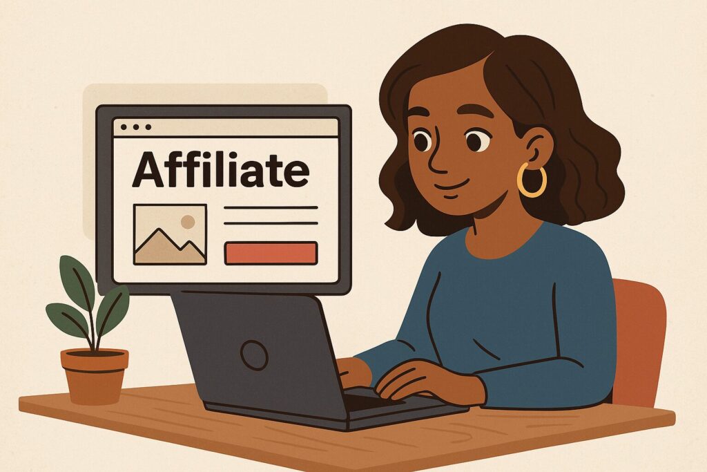 woman working on laptop as an affiliate