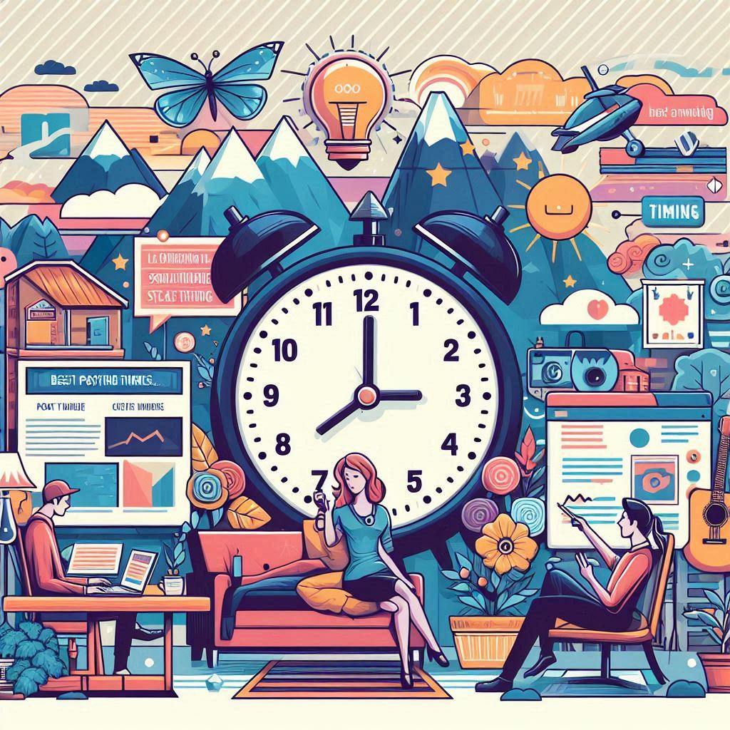 an abstract image with a big clock in the middle with colors of mostly blues and pinks